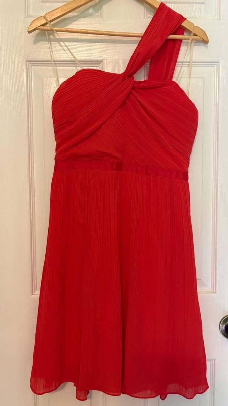 EUC Ynez Asymmetrical Pleated One-Shoulder Red Formal Dress, large